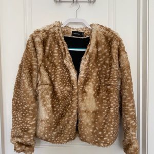 Mink Pink Faux Fur Fawn Print Coat